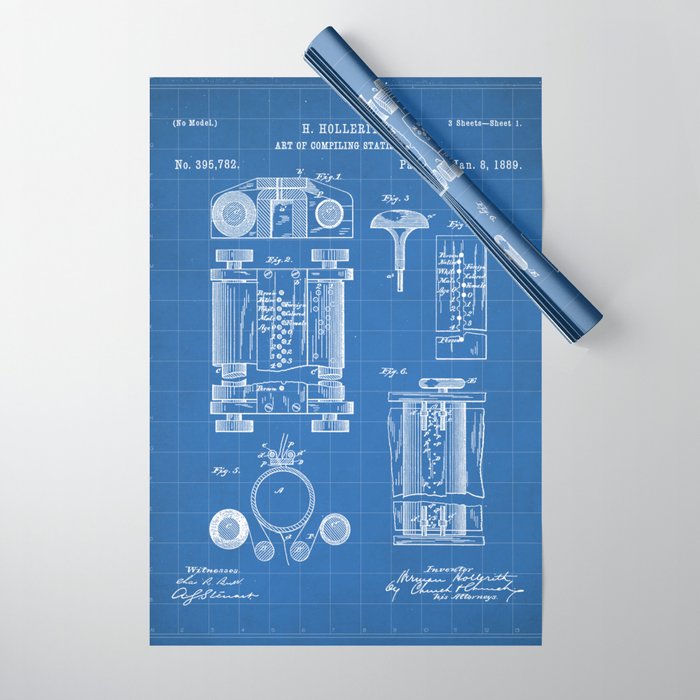 First Computer Patent - Technology Art - Blueprint Wrapping Paper Gallery Image 1