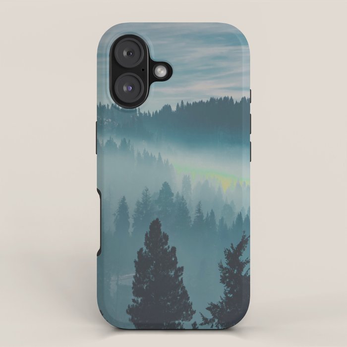 Misty Blue Watercolor Mountains Pine Trees Silhouette Minimalist Monochromatic Photo iPhone Case Gallery Image 1