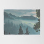 Misty Blue Watercolor Mountains Pine Trees Silhouette Minimalist Monochromatic Photo Rug Gallery Image 2