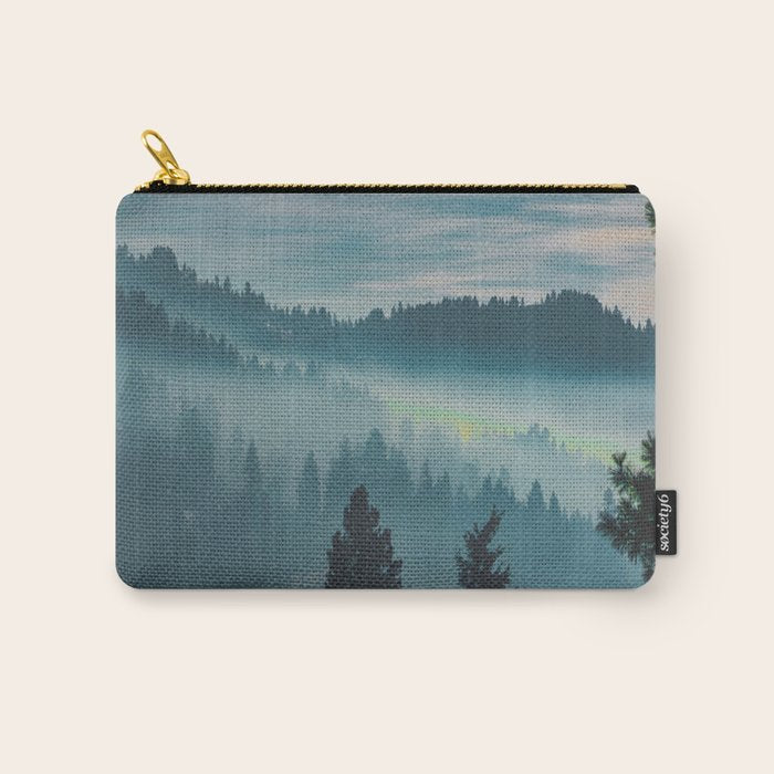 Misty Blue Watercolor Mountains Pine Trees Silhouette Minimalist Monochromatic Photo Carry All Pouch Gallery Image 1