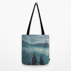 Misty Blue Watercolor Mountains Pine Trees Silhouette Minimalist Monochromatic Photo Tote Bag Gallery Image 2