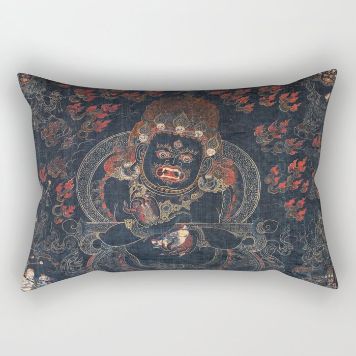 Mahakala Protector Tibetan Buddhist Thangka Rectangular Pillow Gallery Image 2