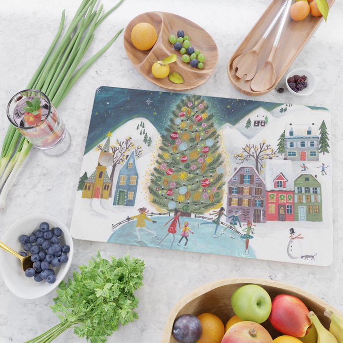 Skating retro winter snow landscape Cutting Board Gallery Image 2