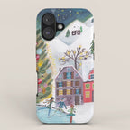 Skating retro winter snow landscape iPhone Case Gallery Image 1