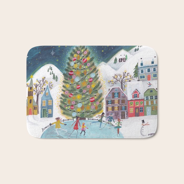 Skating retro winter snow landscape Bath Mat Gallery Image 1