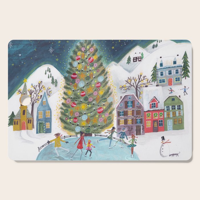 Skating retro winter snow landscape Cutting Board Gallery Image 1
