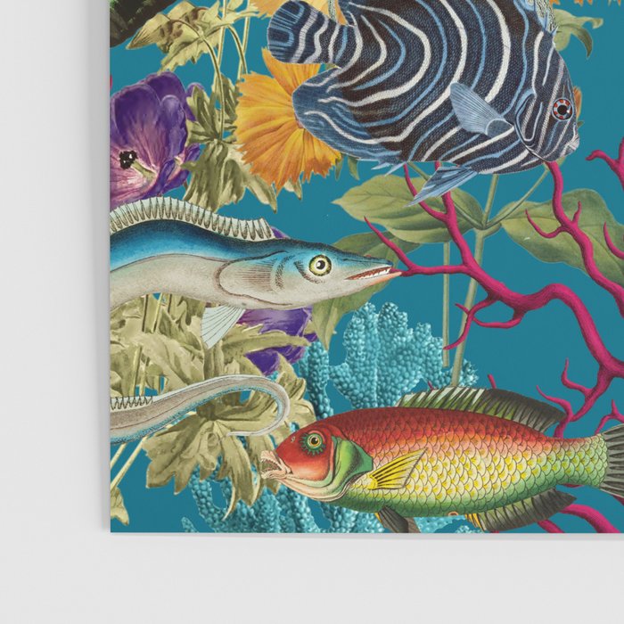 Vintage Floral Ocean on Teal Poster Gallery Image 3
