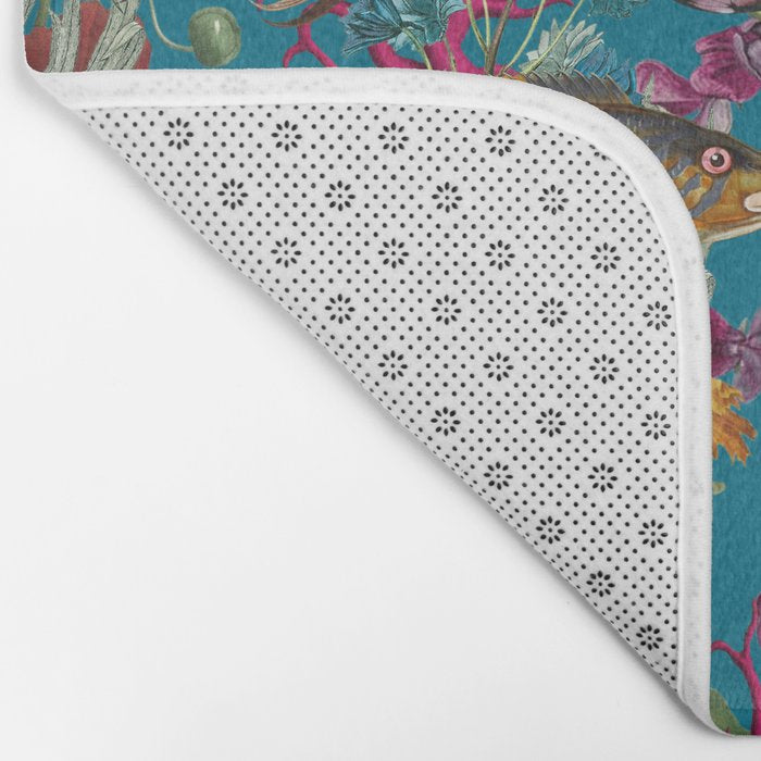 Vintage Floral Ocean on Teal Bath Mat Gallery Image 2