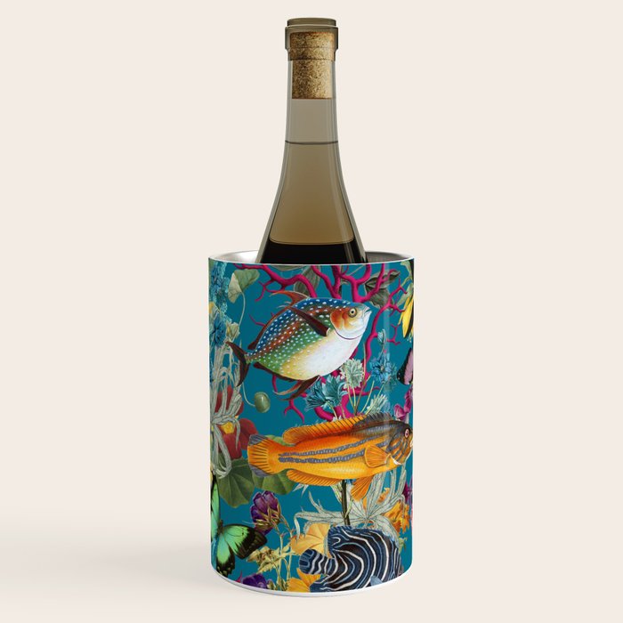 Vintage Floral Ocean on Teal Wine Chiller Gallery Image 2