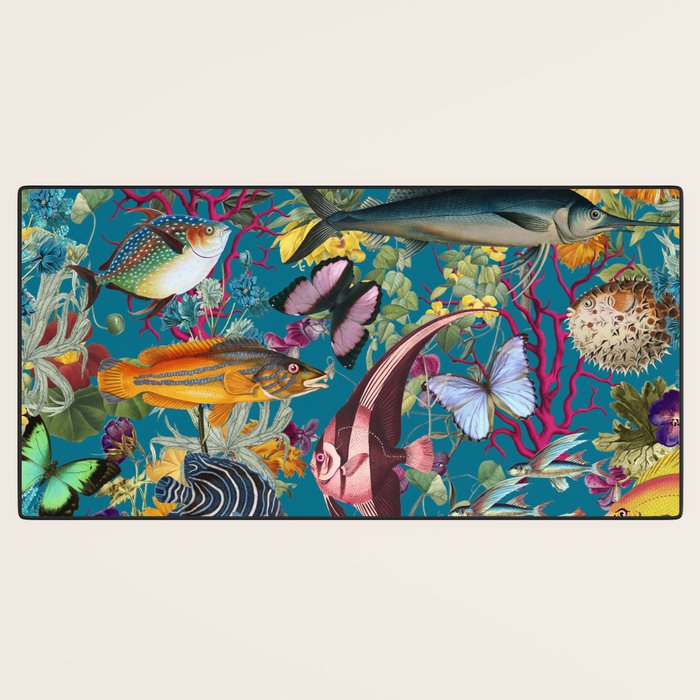 Vintage Floral Ocean on Teal Desk Mat Gallery Image 3
