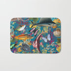 Vintage Floral Ocean on Teal Bath Mat Gallery Image 1