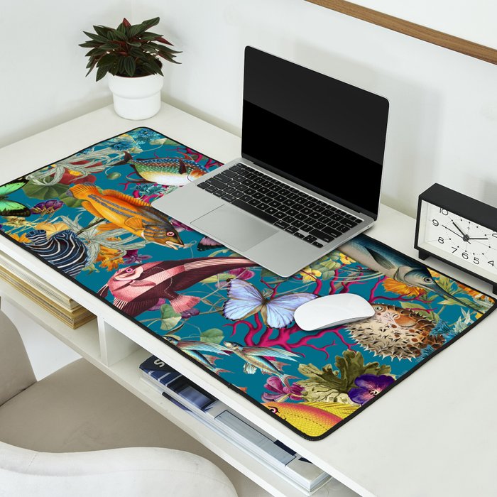Vintage Floral Ocean on Teal Desk Mat Gallery Image 2