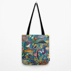 Vintage Floral Ocean on Teal Tote Bag Gallery Image 2