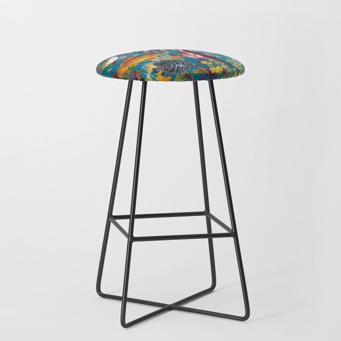 Vintage Floral Ocean on Teal Stool Gallery Image 1