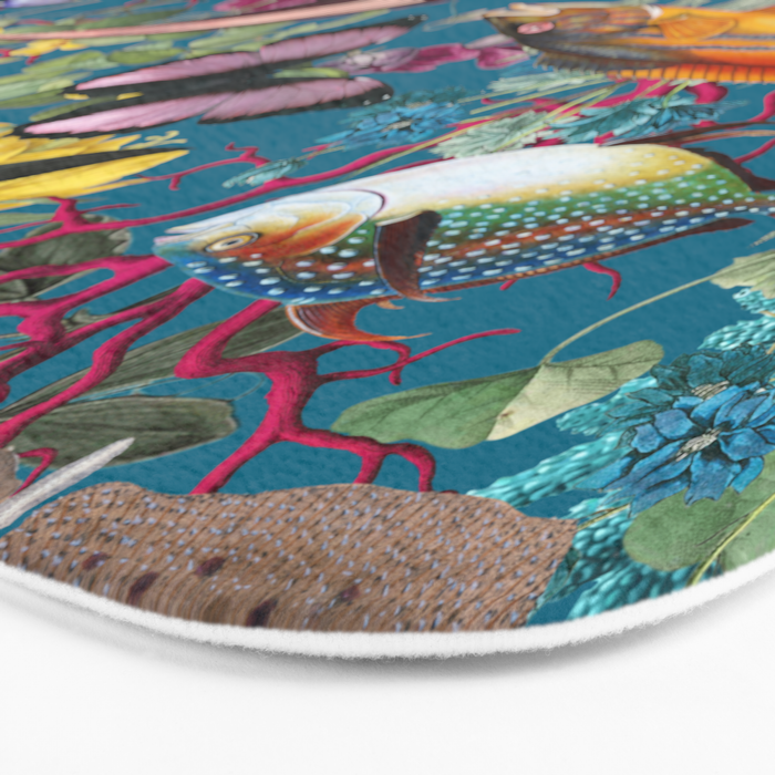 Vintage Floral Ocean on Teal Bath Mat Gallery Image 3