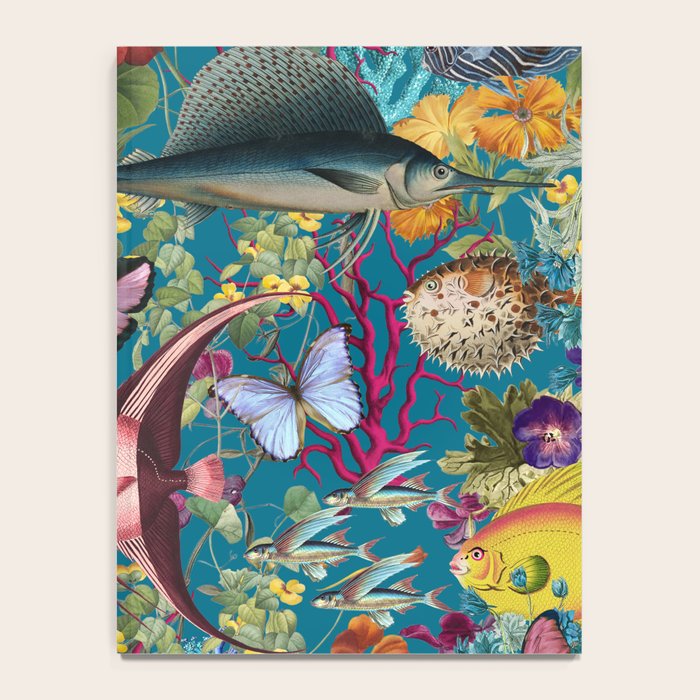Vintage Floral Ocean on Teal Notebook Gallery Image 4