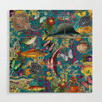 Vintage Floral Ocean on Teal Wood Wall Art Gallery Image 1