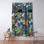 Vintage Floral Ocean on Teal Window Curtain Gallery Image 5