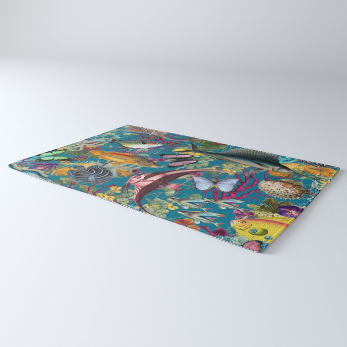 Vintage Floral Ocean on Teal Rug Gallery Image 3