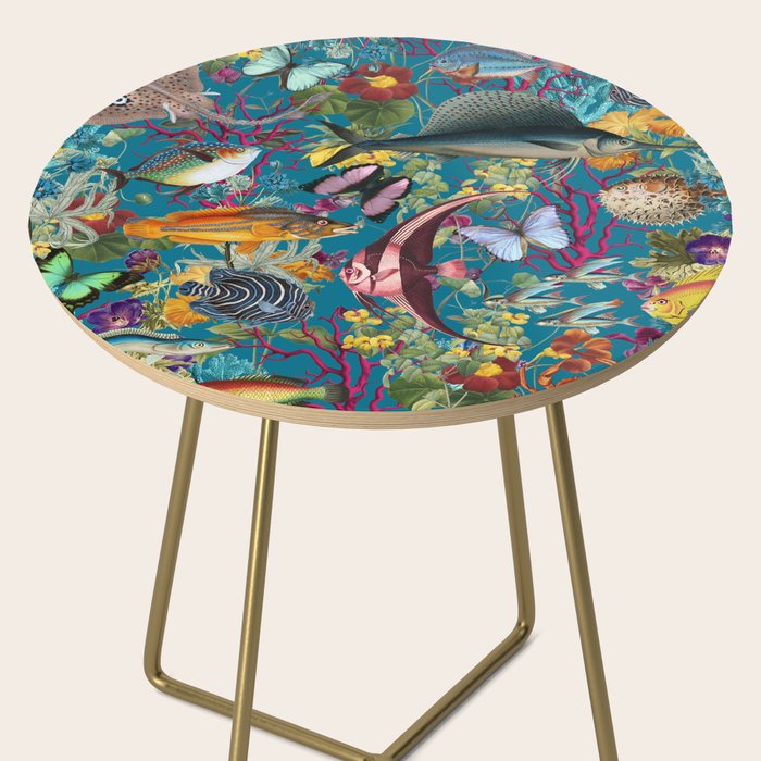Vintage Floral Ocean on Teal Side Table Gallery Image 2