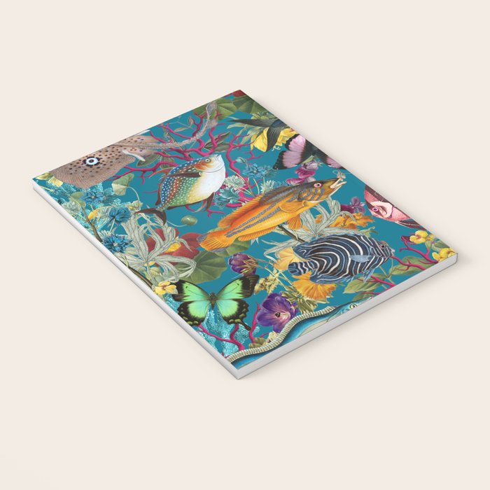 Vintage Floral Ocean on Teal Notebook Gallery Image 3