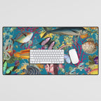 Vintage Floral Ocean on Teal Desk Mat Gallery Image 1