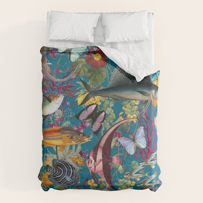 Vintage Floral Ocean on Teal Duvet Cover Gallery Image 6