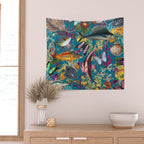 Vintage Floral Ocean on Teal Wall Tapestry Gallery Image 2