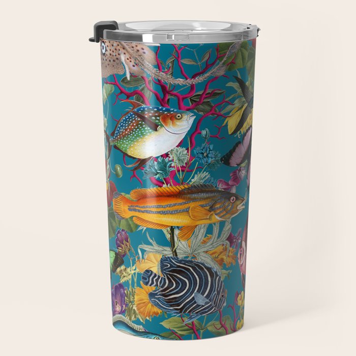 Vintage Floral Ocean on Teal Travel Mug Gallery Image 3