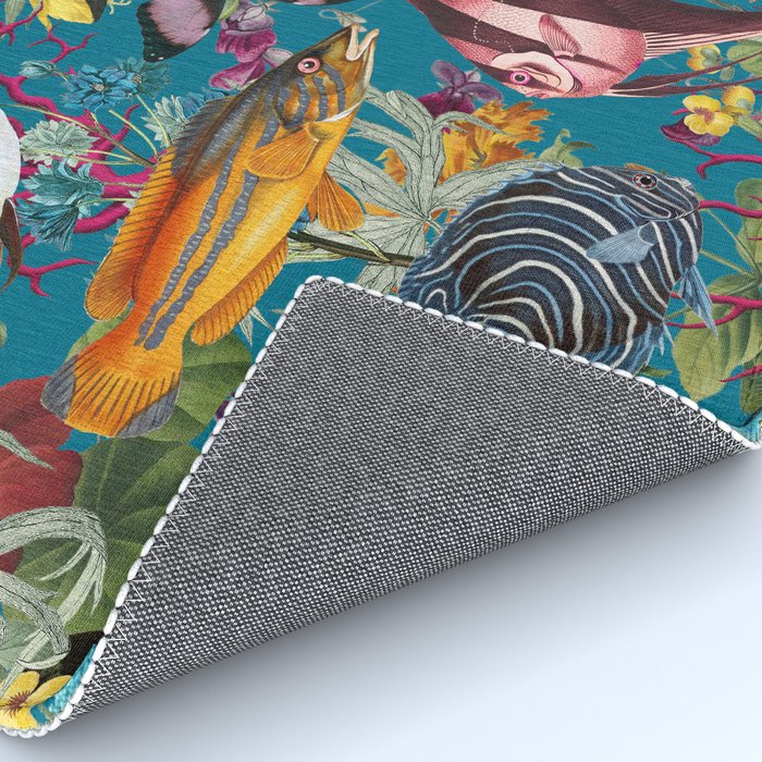 Vintage Floral Ocean on Teal Rug Gallery Image 4