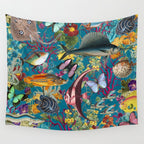 Vintage Floral Ocean on Teal Wall Tapestry Gallery Image 4