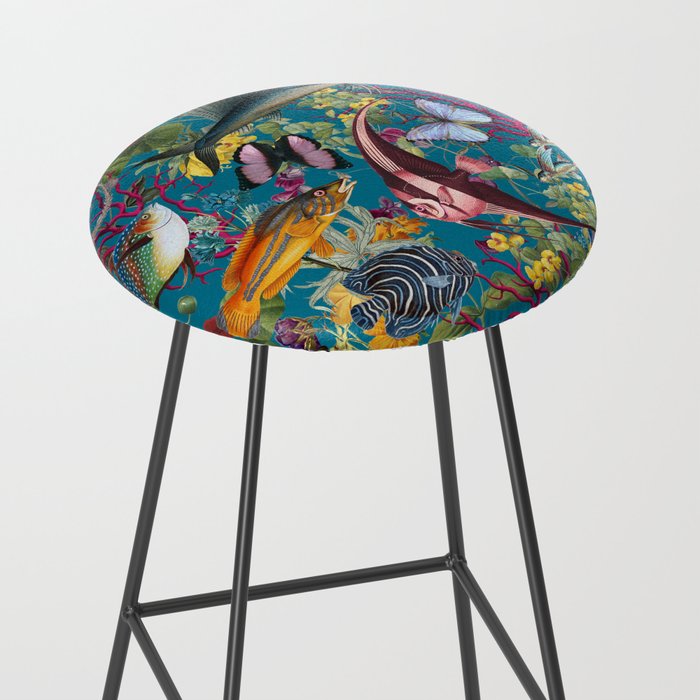 Vintage Floral Ocean on Teal Stool Gallery Image 2