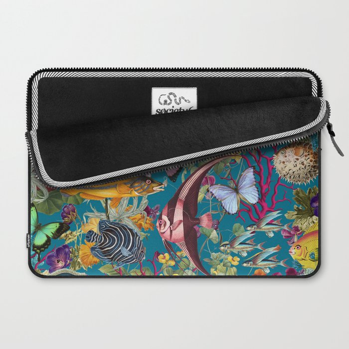 Vintage Floral Ocean on Teal Laptop Sleeve Gallery Image 2