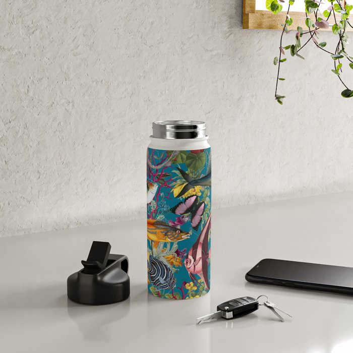 Vintage Floral Ocean on Teal Water Bottle Gallery Image 4