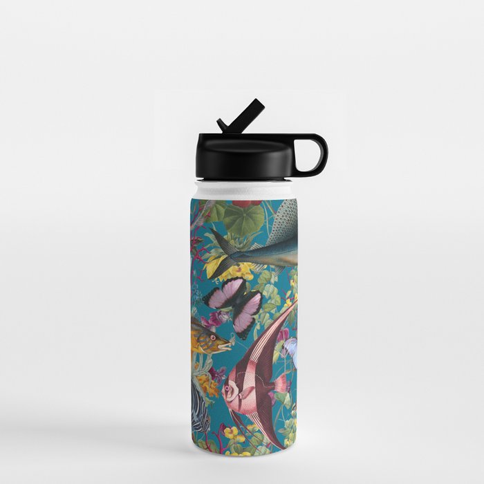 Vintage Floral Ocean on Teal Water Bottle Gallery Image 1