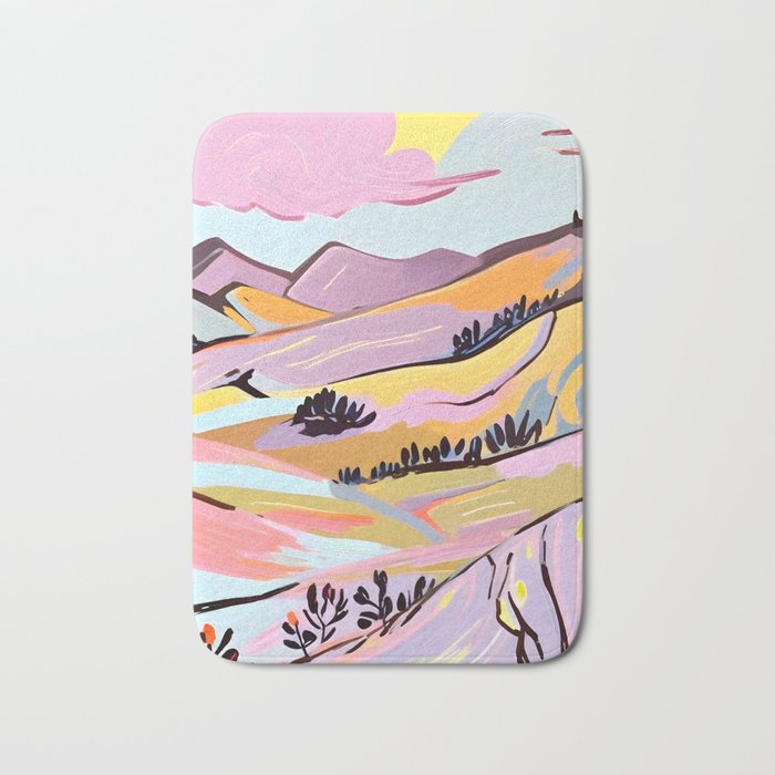 Delicious Landscape, Nature Mountains Valley Purple, Violet Lavender Adventure Outdoors Painting, Bohemian Eclectic Romantic Hills Bath Mat Gallery Image 1