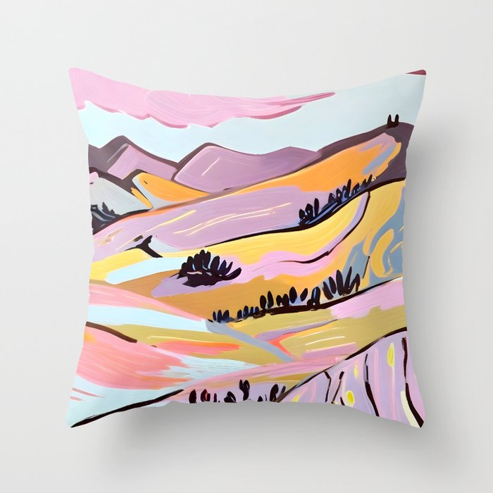 Delicious Landscape, Nature Mountains Valley Purple, Violet Lavender Adventure Outdoors Painting, Bohemian Eclectic Romantic Hills Throw Pillow Gallery Image 6