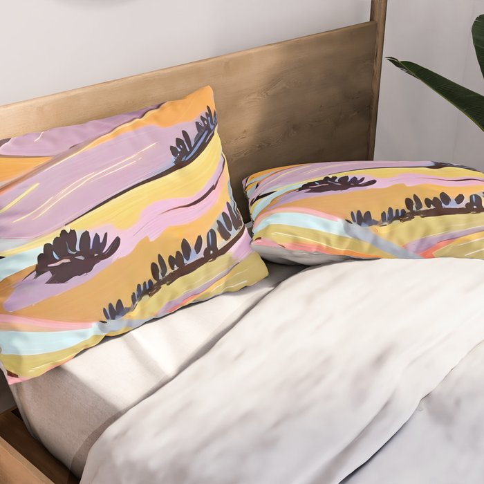 Delicious Landscape, Nature Mountains Valley Purple, Violet Lavender Adventure Outdoors Painting, Bohemian Eclectic Romantic Hills Pillow Sham Gallery Image 2