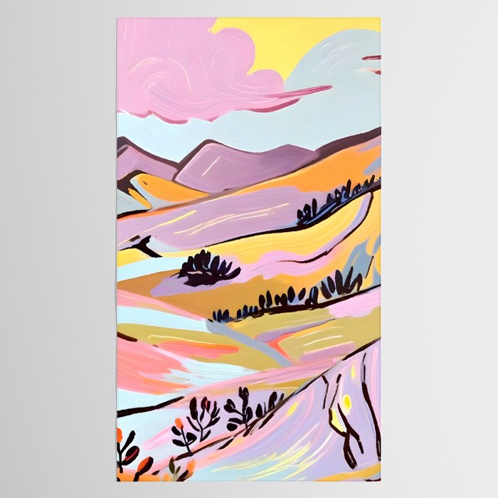 Delicious Landscape, Nature Mountains Valley Purple, Violet Lavender Adventure Outdoors Painting, Bohemian Eclectic Romantic Hills Tablecloth Gallery Image 2