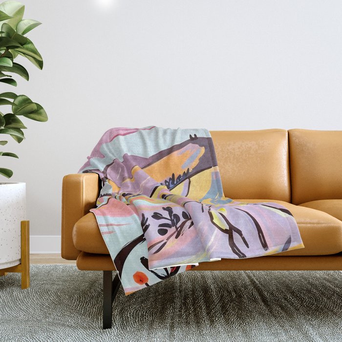 Delicious Landscape, Nature Mountains Valley Purple, Violet Lavender Adventure Outdoors Painting, Bohemian Eclectic Romantic Hills Throw Blanket Gallery Image 1