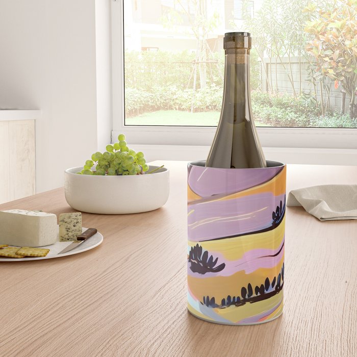 Delicious Landscape, Nature Mountains Valley Purple, Violet Lavender Adventure Outdoors Painting, Bohemian Eclectic Romantic Hills Wine Chiller Gallery Image 4