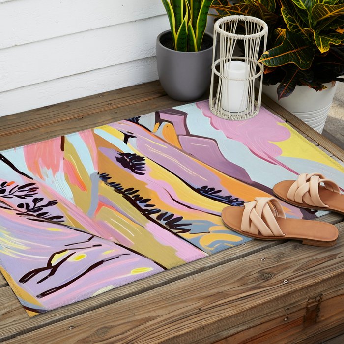 Delicious Landscape, Nature Mountains Valley Purple, Violet Lavender Adventure Outdoors Painting, Bohemian Eclectic Romantic Hills Outdoor Rug Gallery Image 2