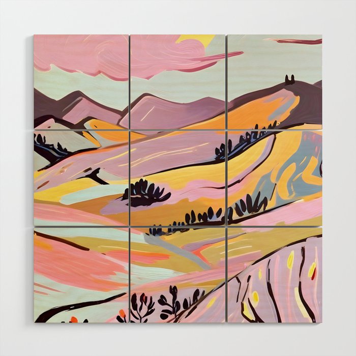 Delicious Landscape, Nature Mountains Valley Purple, Violet Lavender Adventure Outdoors Painting, Bohemian Eclectic Romantic Hills Wood Wall Art Gallery Image 1