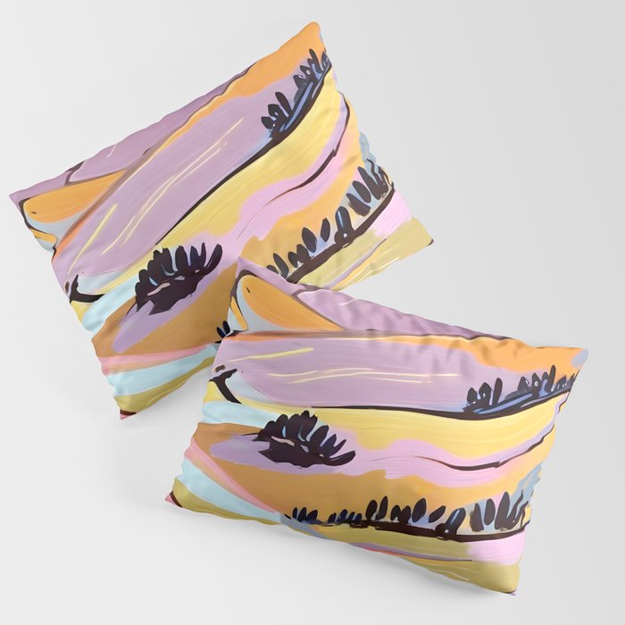 Delicious Landscape, Nature Mountains Valley Purple, Violet Lavender Adventure Outdoors Painting, Bohemian Eclectic Romantic Hills Pillow Sham Gallery Image 3