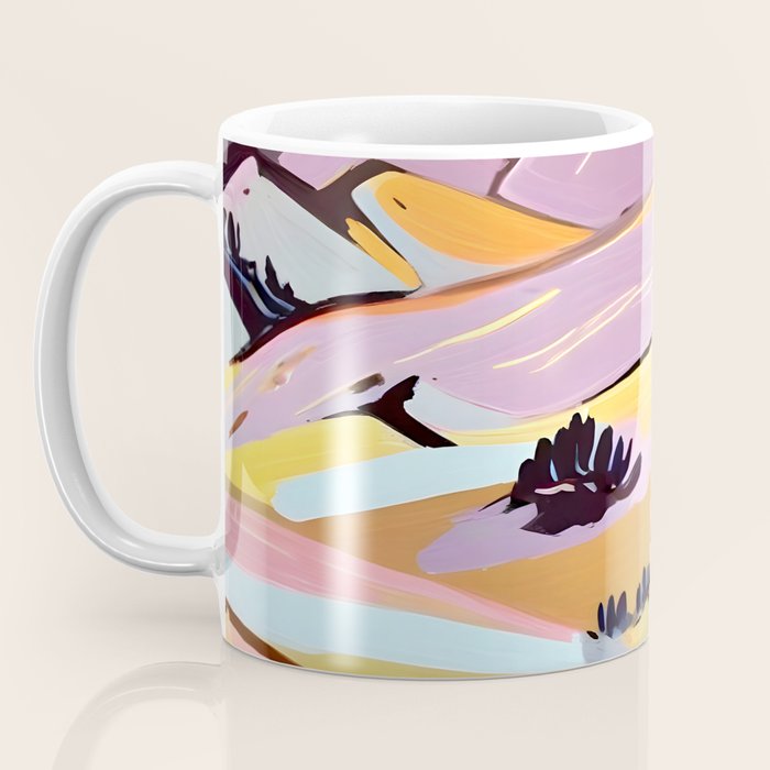 Delicious Landscape, Nature Mountains Valley Purple, Violet Lavender Adventure Outdoors Painting, Bohemian Eclectic Romantic Hills Coffee Mug Gallery Image 3