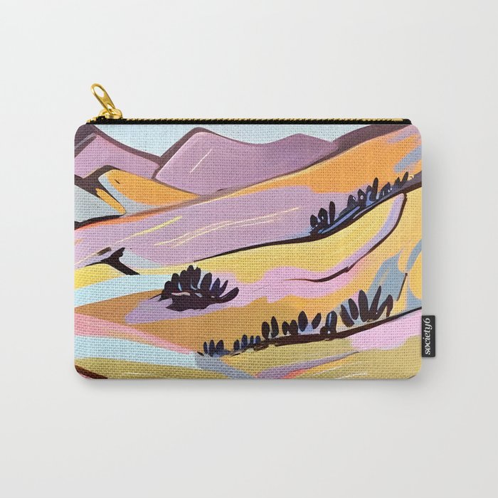 Delicious Landscape, Nature Mountains Valley Purple, Violet Lavender Adventure Outdoors Painting, Bohemian Eclectic Romantic Hills Carry All Pouch Gallery Image 1
