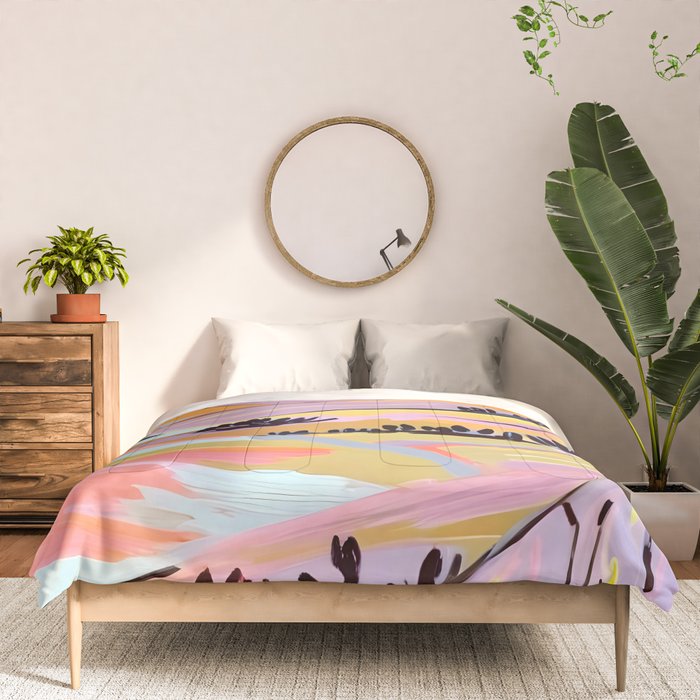 Delicious Landscape, Nature Mountains Valley Purple, Violet Lavender Adventure Outdoors Painting, Bohemian Eclectic Romantic Hills Comforter Gallery Image 3