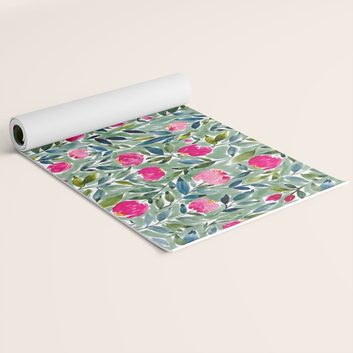 Popping Peonies - Green Yoga Mat Gallery Image 2