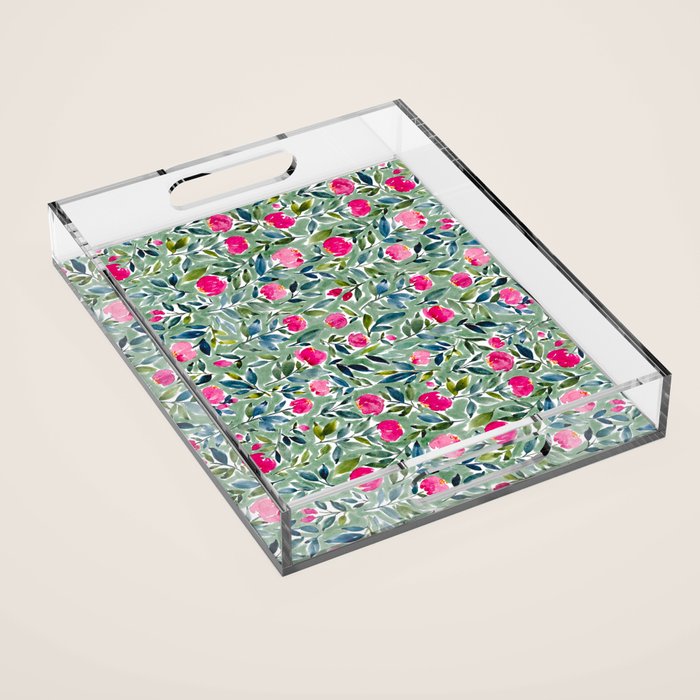 Popping Peonies - Green Acrylic Tray Gallery Image 1
