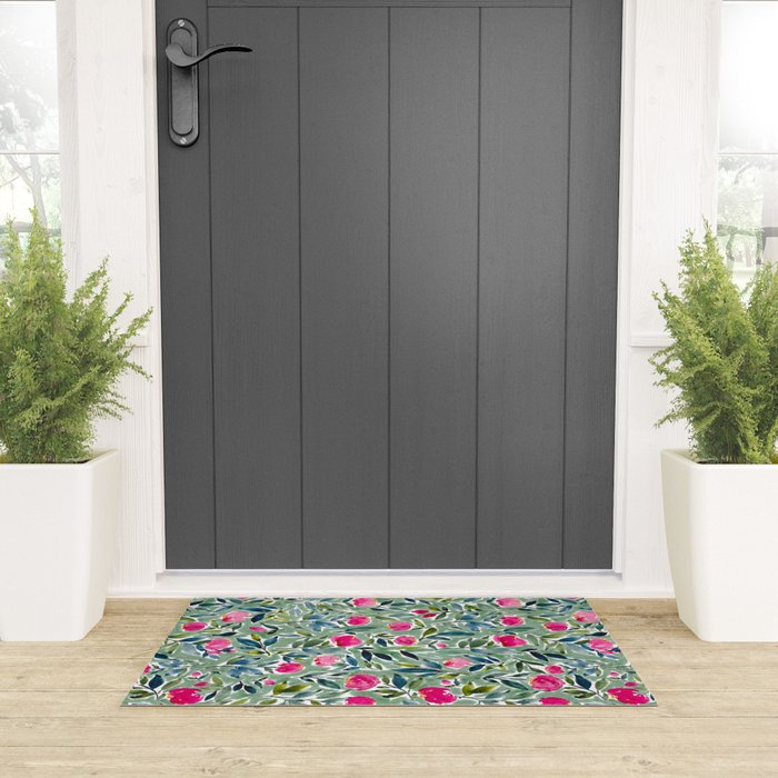 Popping Peonies - Green Welcome Mat Gallery Image 3